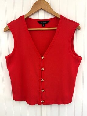 Calligraphie Red Ribbed Starfish Button Tank Top Coastal Size L Resortwear